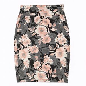 Silhouette Floral Pencil Skirt | Black & Pink | Size L | Holiday Party Ready